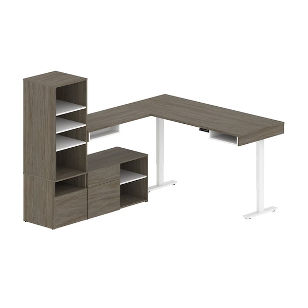 Bestar Bestar Viva 72W L-Shaped Standing Desk with Credenza and Shelving Unit in walnut grey & white 19851-35 - main